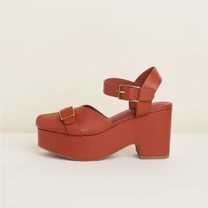 Charlotte Stone Ramon Platform Wedge Heels Sienna 7 Brown Cognac Retro Raf